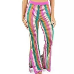 NWT Hurley Striped Crochet Side Slit Flare Cover Up Pants L